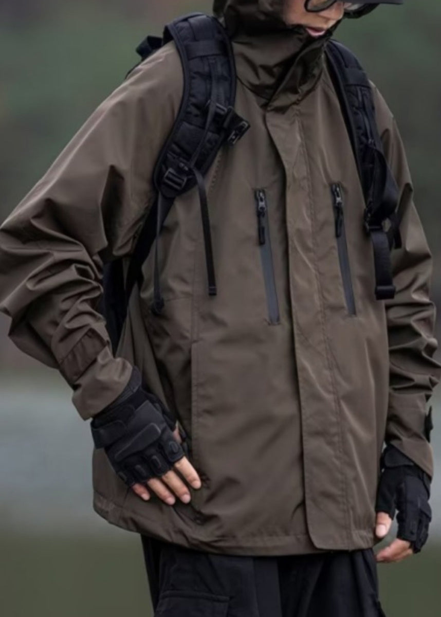 Zippered Mens Brown Spring Oversized Pockets Cotton Coats Vintage