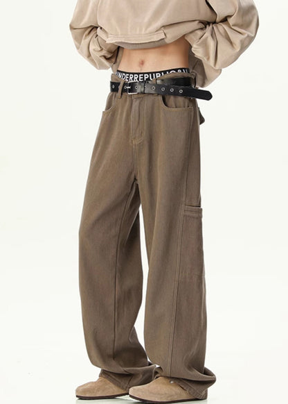 Pants Spring Vintage Pockets Men Design Denim Original Coffee