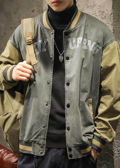 Mens TC010 Jackets Gray Cotton Dark Print Vintage Patchwork Spring