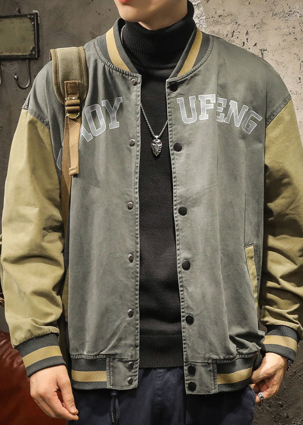 Mens TC010 Jackets Gray Cotton Dark Print Vintage Patchwork Spring