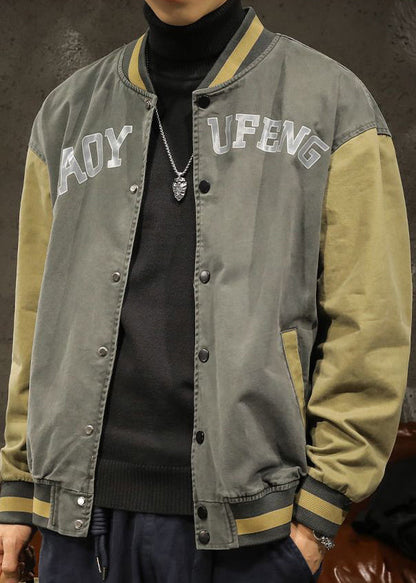 Mens TC010 Jackets Gray Cotton Dark Print Vintage Patchwork Spring