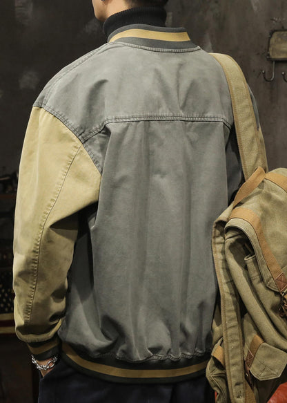 Mens TC010 Jackets Gray Cotton Dark Print Vintage Patchwork Spring