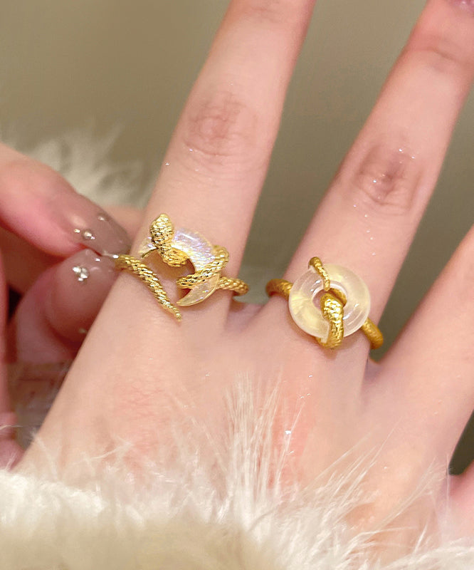 Vintage Rings Gold Serpentine Safety Copper Buckles Alloy