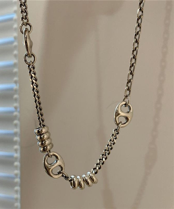 Vintage Gold Stainless Steel Chain Linked Patchwork Pendant Necklace PO005