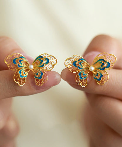 Out Silver Sterling Gold Pearl Vintage Butterfly Overgild Hollow