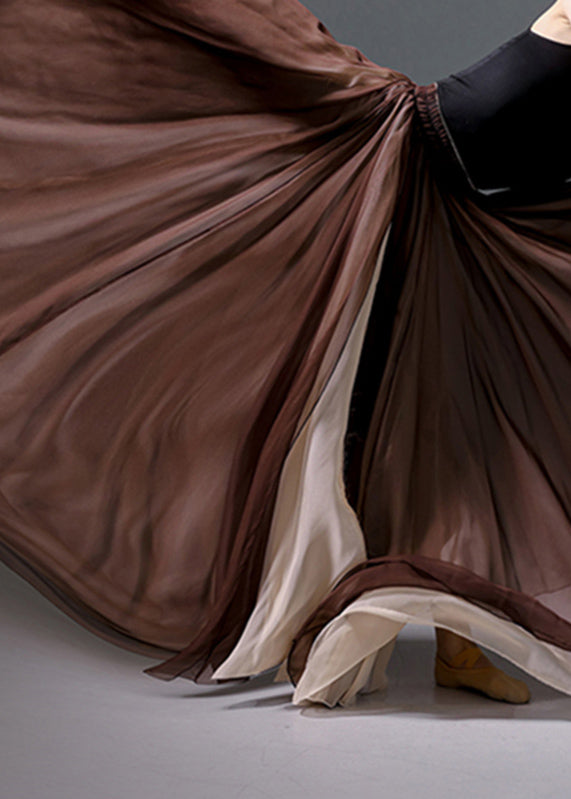 Patchwork Vintage Silk Skirt Grass Summer Green Waist High Maxi