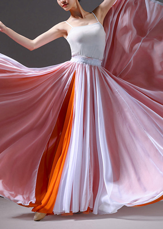 Patchwork Vintage Silk Skirt Grass Summer Green Waist High Maxi