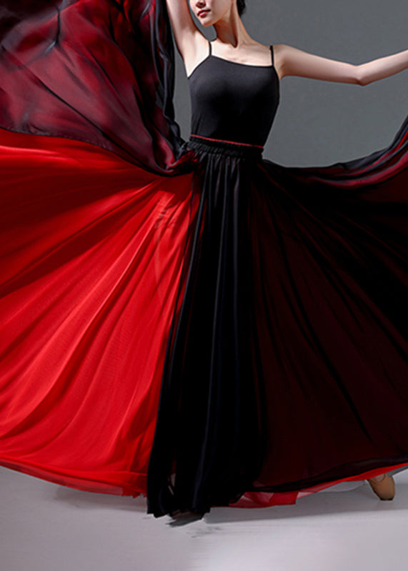 Patchwork Vintage Silk Skirt Grass Summer Green Waist High Maxi