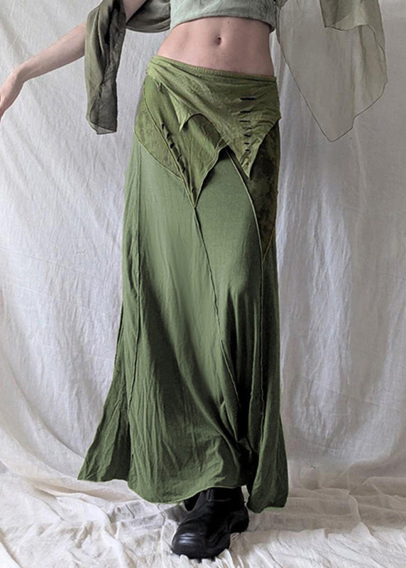 Open Cotton Green Side Vintage Skirts Asymmetrical Summer