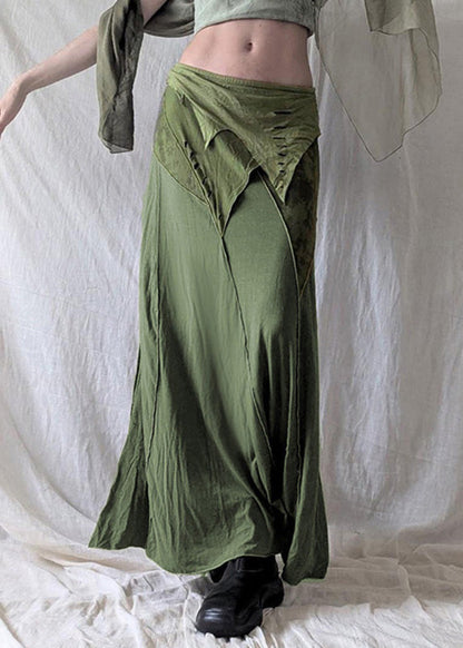 Open Cotton Green Side Vintage Skirts Asymmetrical Summer