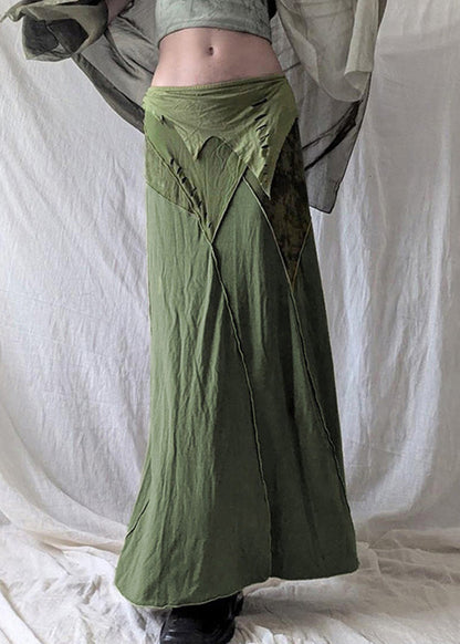 Open Cotton Green Side Vintage Skirts Asymmetrical Summer