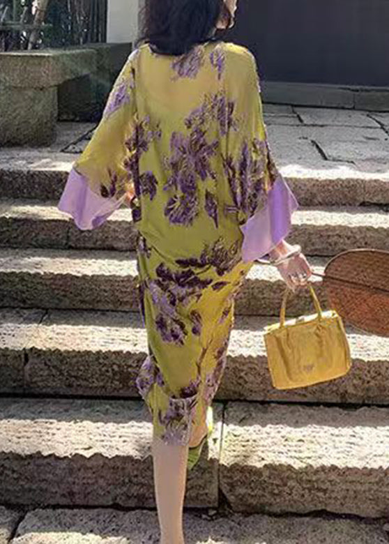 Vintage Green Embroidered Patchwork Chiffon Long Dress Spring UU1033