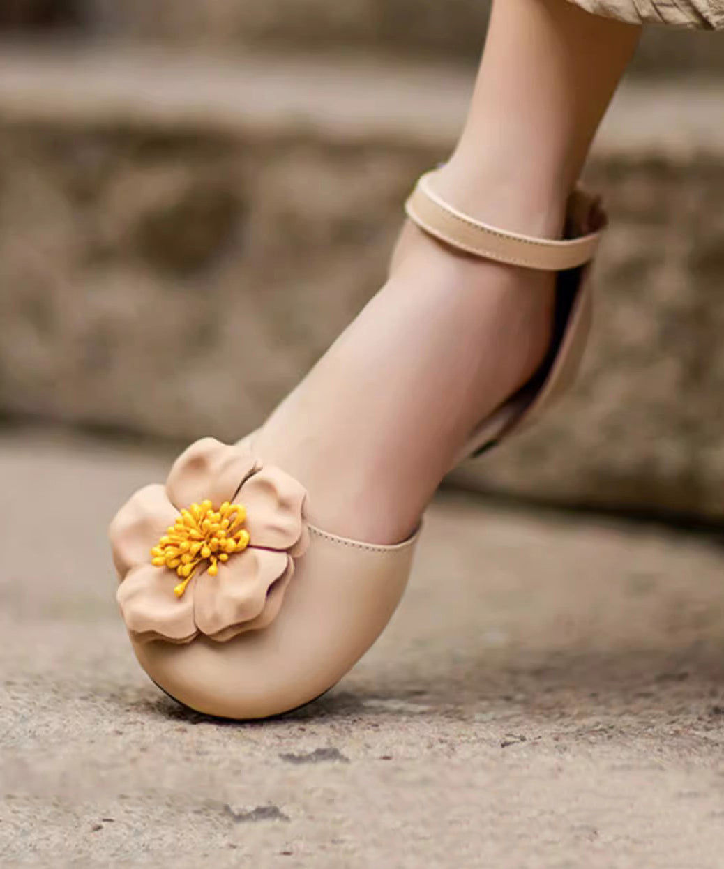 Green Buckle Strap Vintage Floral Splicing Sandals Flat