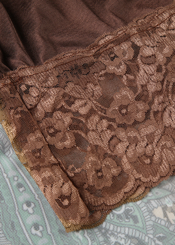 Vintage Print Patchwork Lace Green Skirts Summer