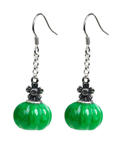 Vintage Green Sterling Silver Jade Pumpkin Drop Earrings Ada Fashion