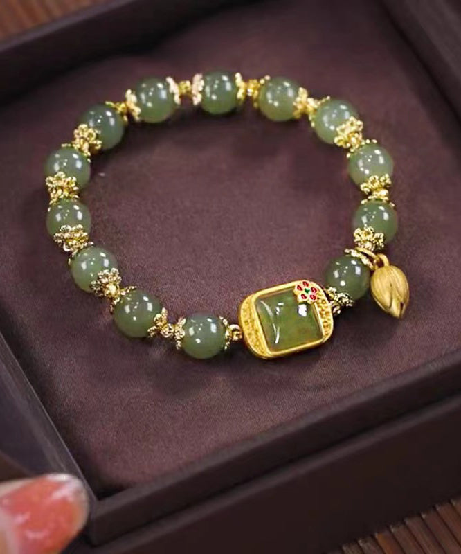 Sterling Green Overgild Charm Lotus Beading Vintage Silver