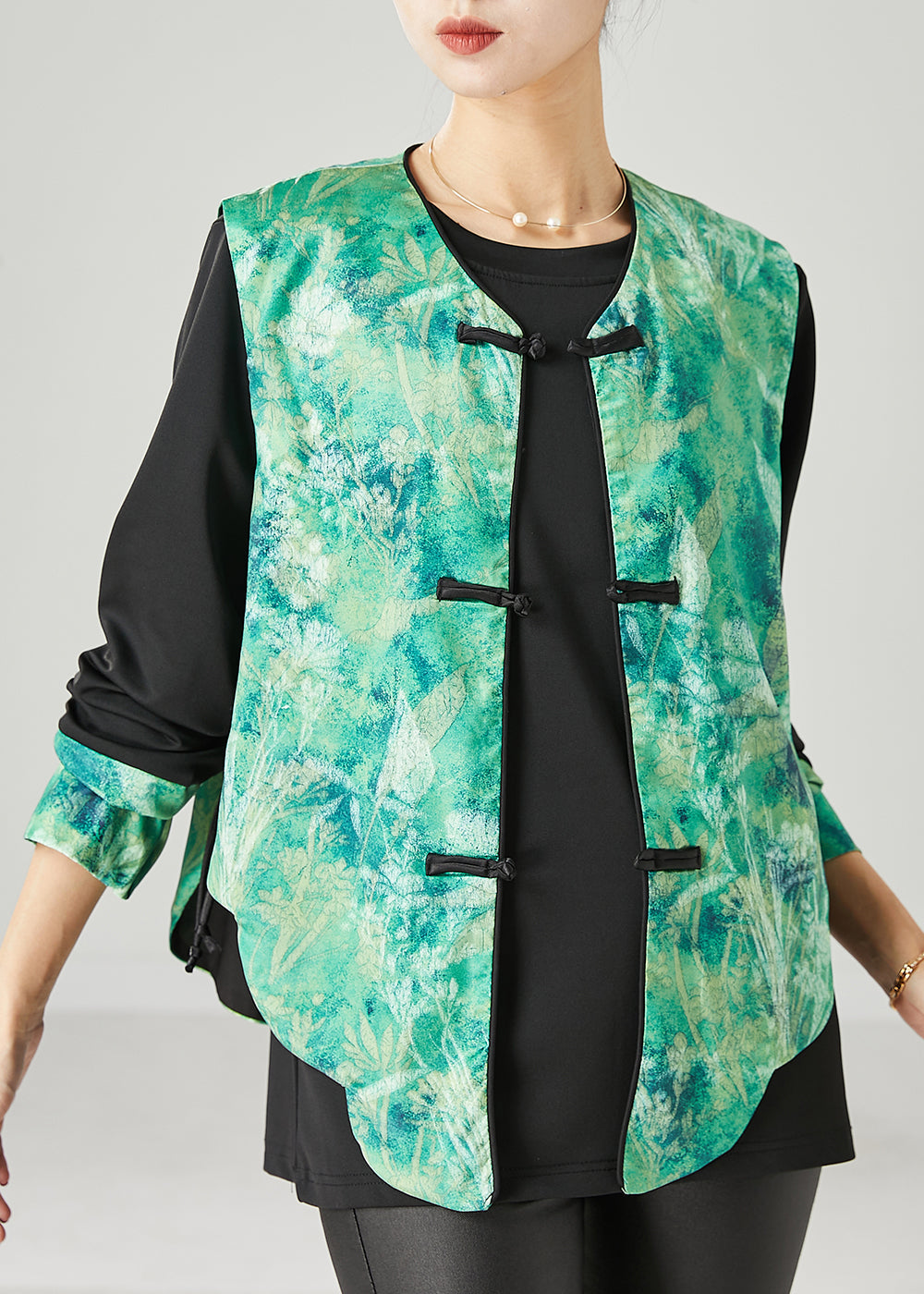 Vintage Green Tie Dye Chinese Button Women Sets 2 Pieces Spring YU1050