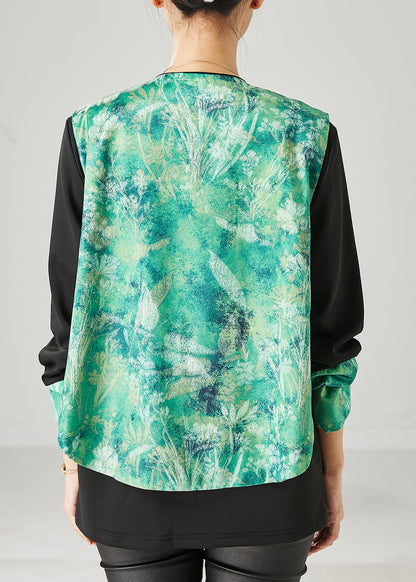 Vintage Green Tie Dye Chinese Button Women Sets 2 Pieces Spring YU1050