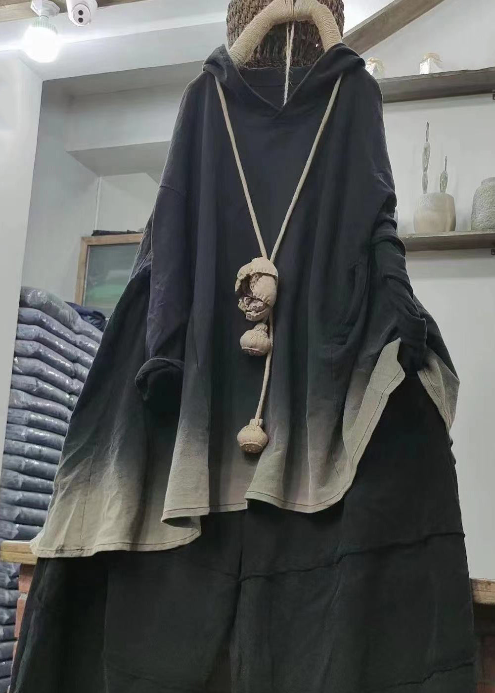 Vintage Grey Hooded Cozy Cotton Sweatshirt Long Sleeve MN091