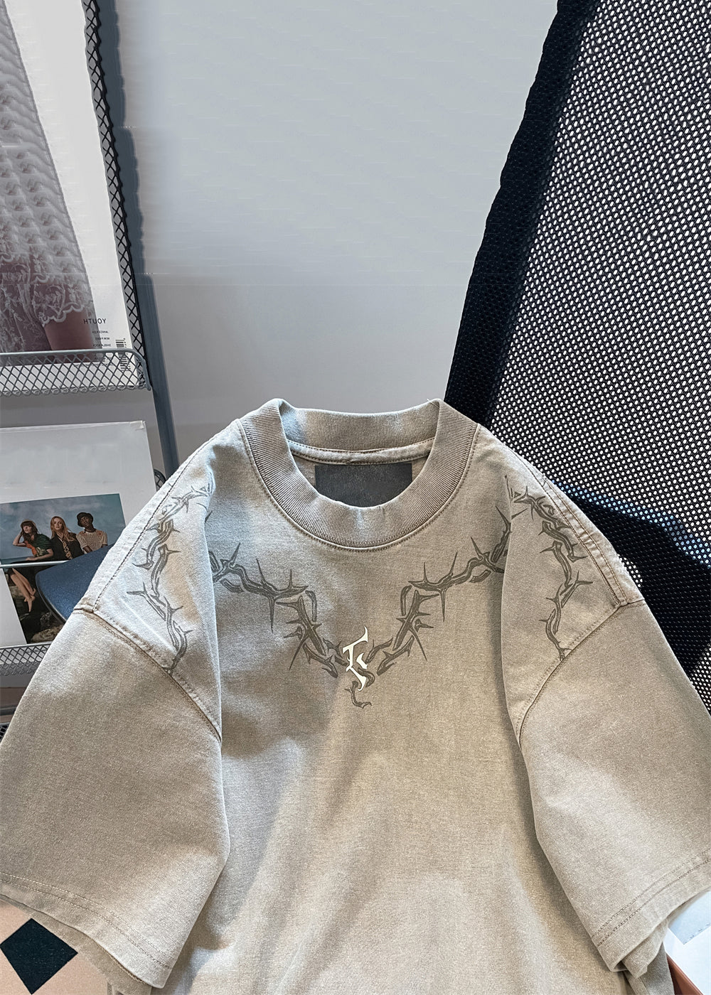 Vintage Khaki O Neck Print Solid Cotton Mens T shirt Summer YL006