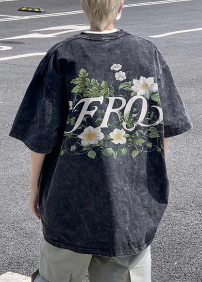 Khaki Cotton Half T Men Cozy Vintage Sleeve Print Shirts