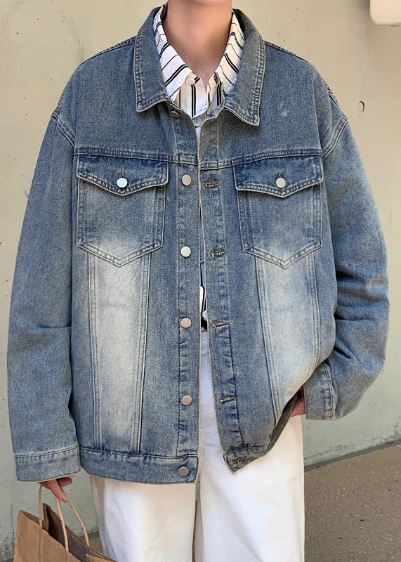 Mens Vintage Yellow Coats Denim Collar Peter Mud Pan Button