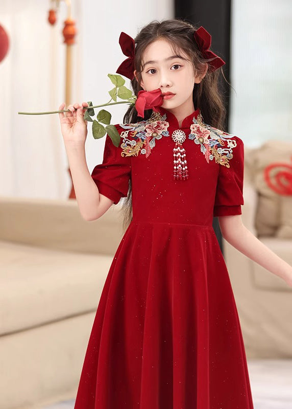 Girls Long Vintage Summer Embroideried Mulberry Patchwor Dresses