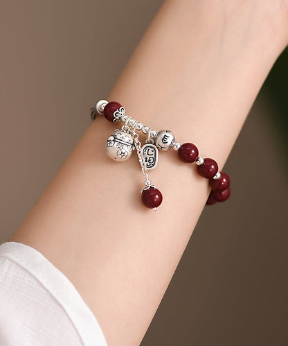 Vintage Mulberry Sterling Silver Cinnabar Tassel Charm Bracelet KX1048