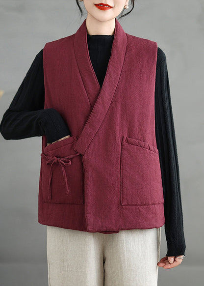 Vintage Mulberry V Neck Pockets Fine Cotton Filled Vest Sleeveless RU042