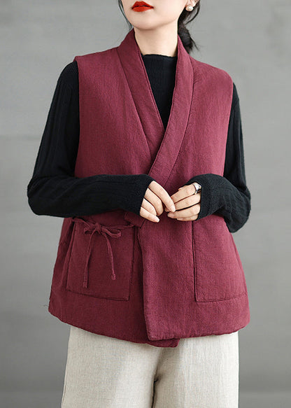 Vintage Mulberry V Neck Pockets Fine Cotton Filled Vest Sleeveless RU042