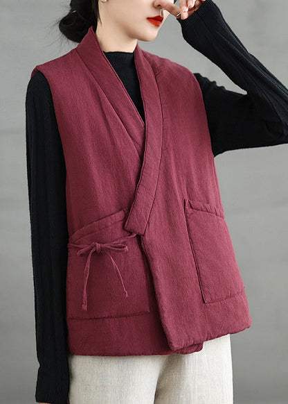 Vintage Mulberry V Neck Pockets Fine Cotton Filled Vest Sleeveless RU042