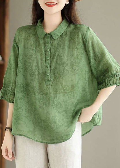 Navy Pan Collar Summer Cotton Vintage Print Peter Shirt Top