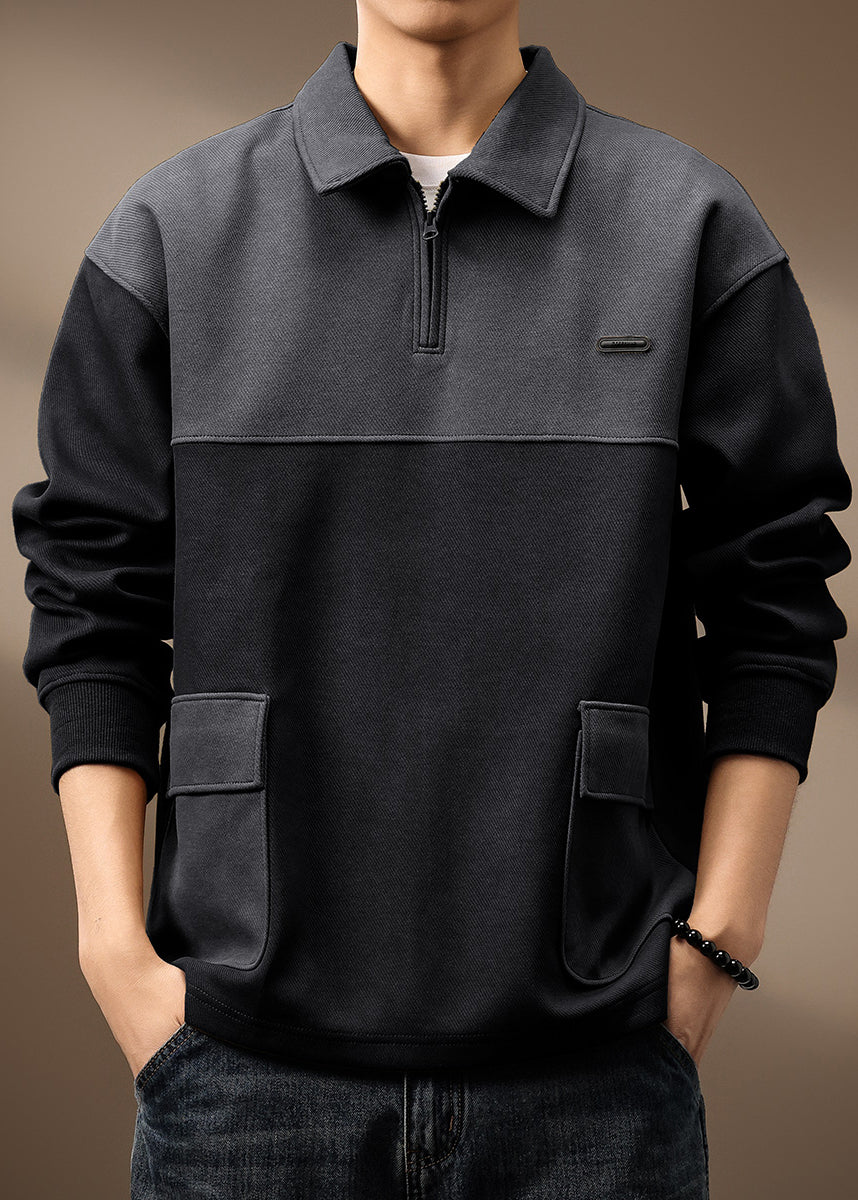 Cotton Spring Zip Green Olive Pockets Mens Vintage Sweatshirt Patchwork Up TC014