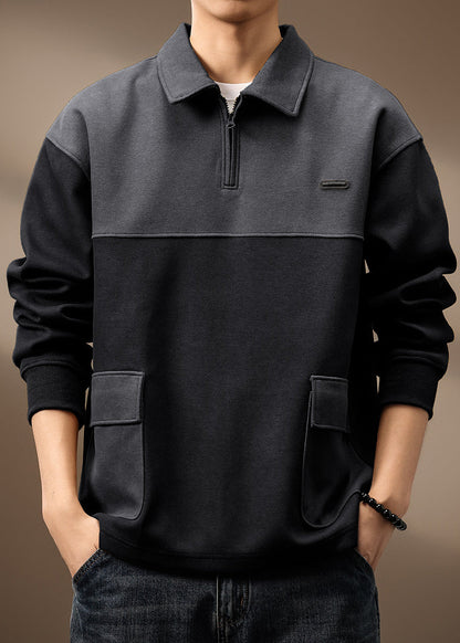 Cotton Spring Zip Green Olive Pockets Mens Vintage Sweatshirt Patchwork Up TC014