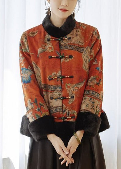 Vintage Orange Button Patchwork Parkas Winter RZ014
