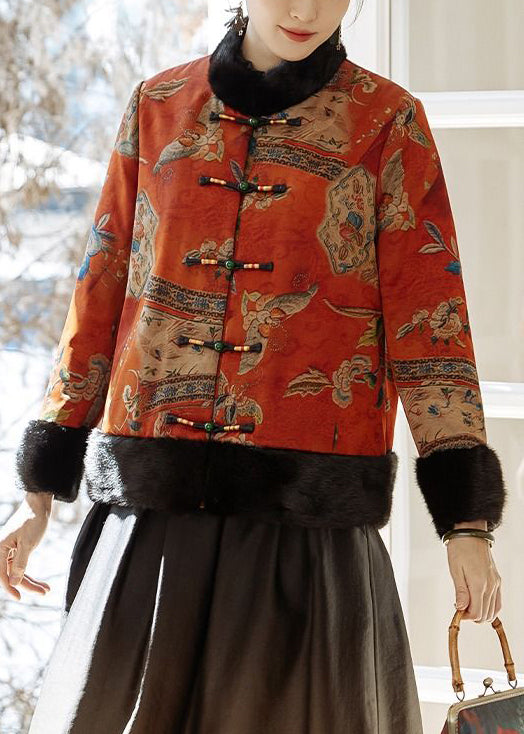 Vintage Orange Button Patchwork Parkas Winter RZ014