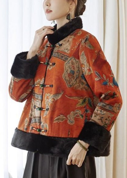 Vintage Orange Button Patchwork Parkas Winter RZ014