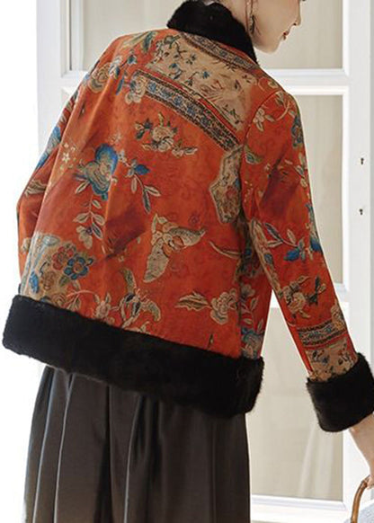 Vintage Orange Button Patchwork Parkas Winter RZ014