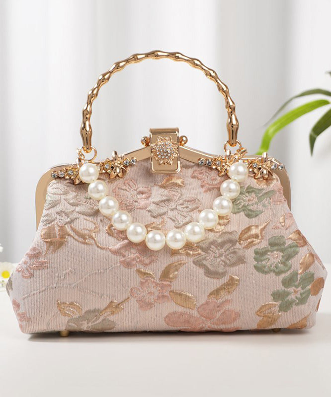 Vintage Embroidered Tote Bag Zircon Pink Bead