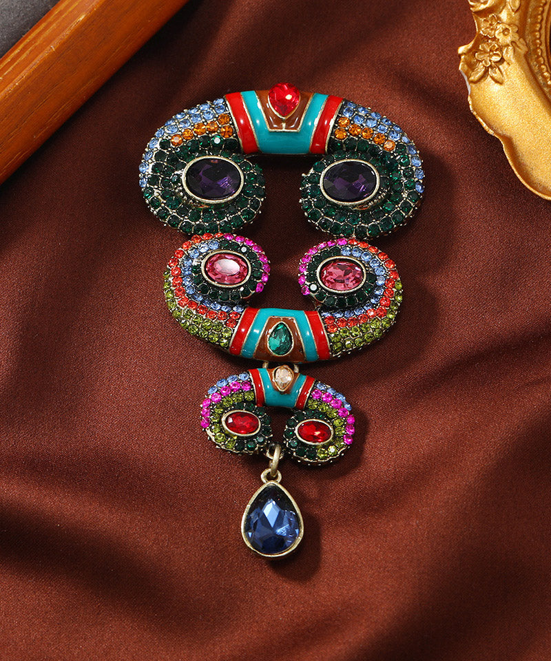 Vintage Rainbow Sterling Silver Overgild Zircon Crystal Horns Brooch YA018