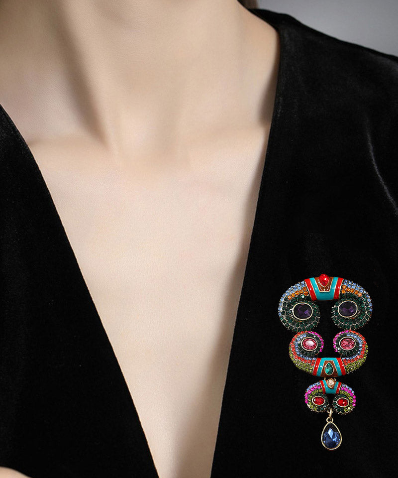 Vintage Rainbow Sterling Silver Overgild Zircon Crystal Horns Brooch YA018