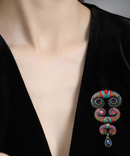 Vintage Rainbow Sterling Silver Overgild Zircon Crystal Horns Brooch YA018