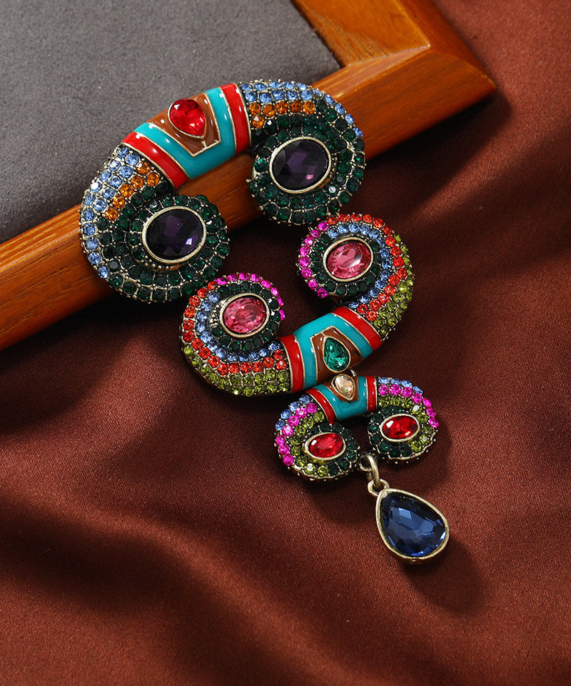 Vintage Rainbow Sterling Silver Overgild Zircon Crystal Horns Brooch YA018