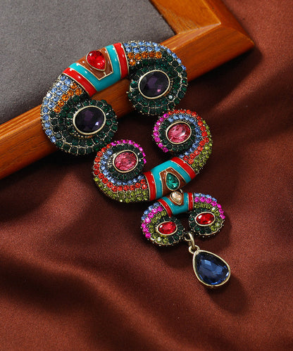 Vintage Rainbow Sterling Silver Overgild Zircon Crystal Horns Brooch YA018