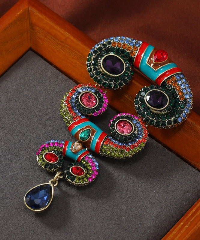 Vintage Rainbow Sterling Silver Overgild Zircon Crystal Horns Brooch YA018