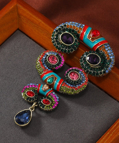 Vintage Rainbow Sterling Silver Overgild Zircon Crystal Horns Brooch YA018