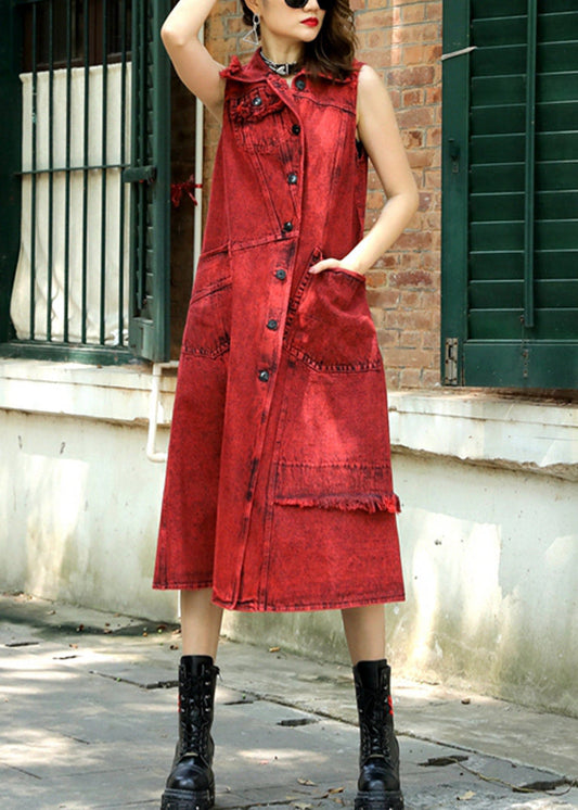 Vintage Red Peter Pan Collar Patchwork Long Waistcoat Summer TR016