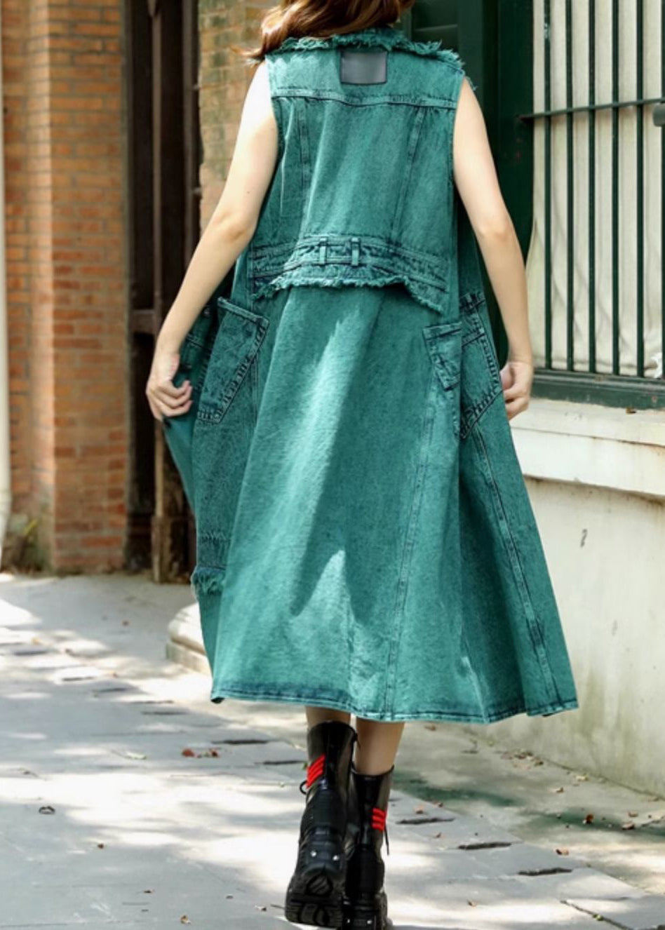 Vintage Red Peter Pan Collar Patchwork Long Waistcoat Summer TR016