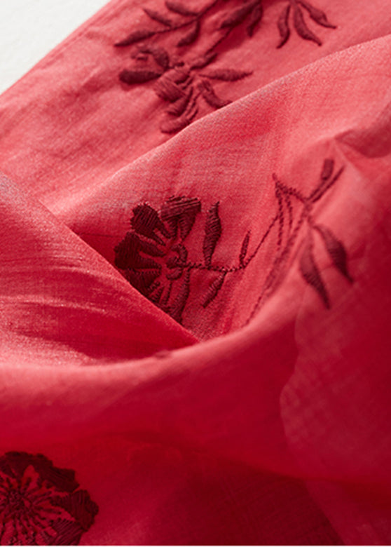 Vintage Red Stand Collar Side Open Layered Maxi Dress Short Sleeve VV089