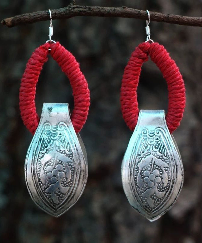 Sterling Hoop Vintage Red Earrings Engrave Silver